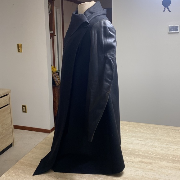 ALL SAINTS Asymmetrical Wool Coat, leather sleeves, Great Condition, see photos - Picture 2 of 15